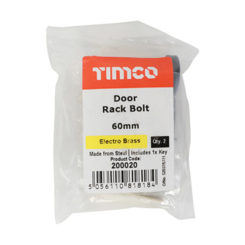 Timco Door Rack Bolts Electro Brass - 60mm (2 Pack Bag)