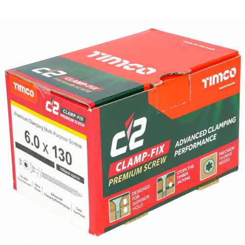 TIMco Timco C2 Clamp-Fix Viti a testa svasata multiuso in oro 6,0 x 130 mm (100 pezzi)