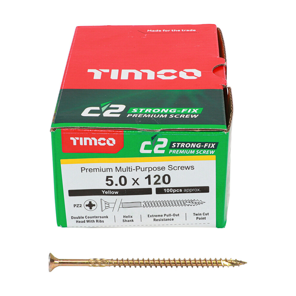 Timco Yellow C2 Strong-Fix Double Countersunk PZ2 Screws - 5 x 120mm ( 100 Box )