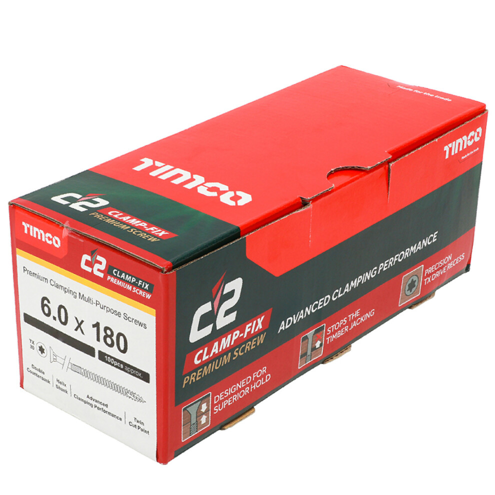 Timco C2 Clamp-Fix Multi-Purpose Premium Countersunk Woodscrews 6.0 X 180Mm (100 Box) Gold