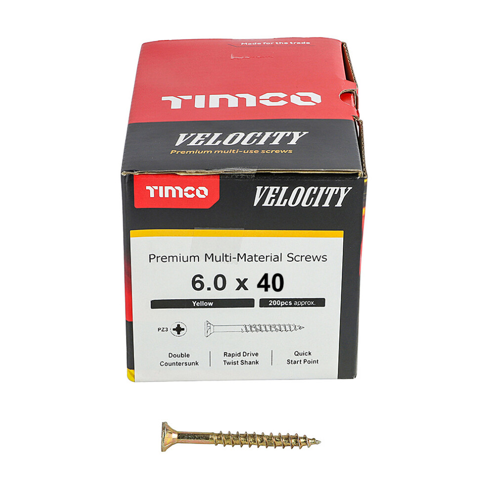 Timco Multi-Purpose Countersunk Velocity Screw - X 40 (200 Pack) Size 6.0