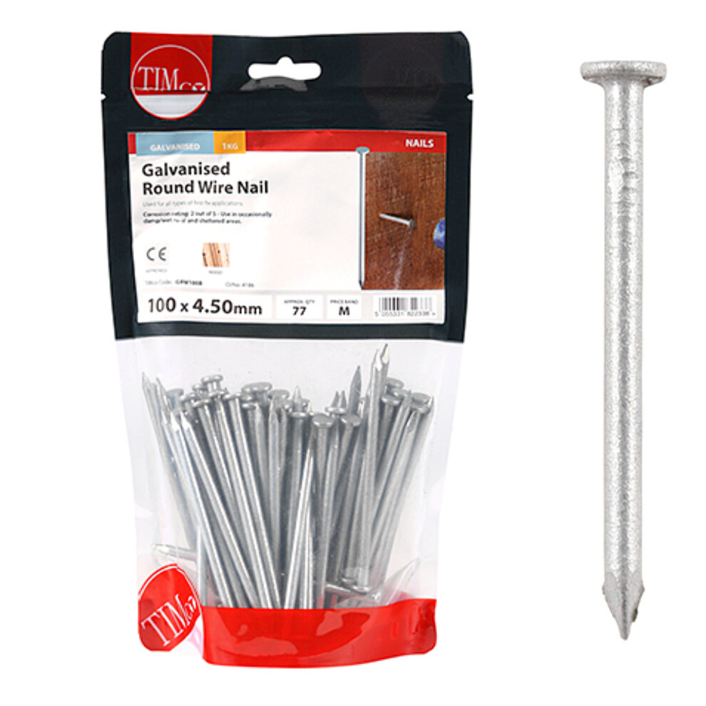 Timco Galvanised Round Wire Nails - 100 x 4.50 (1 Kilogram Pack)