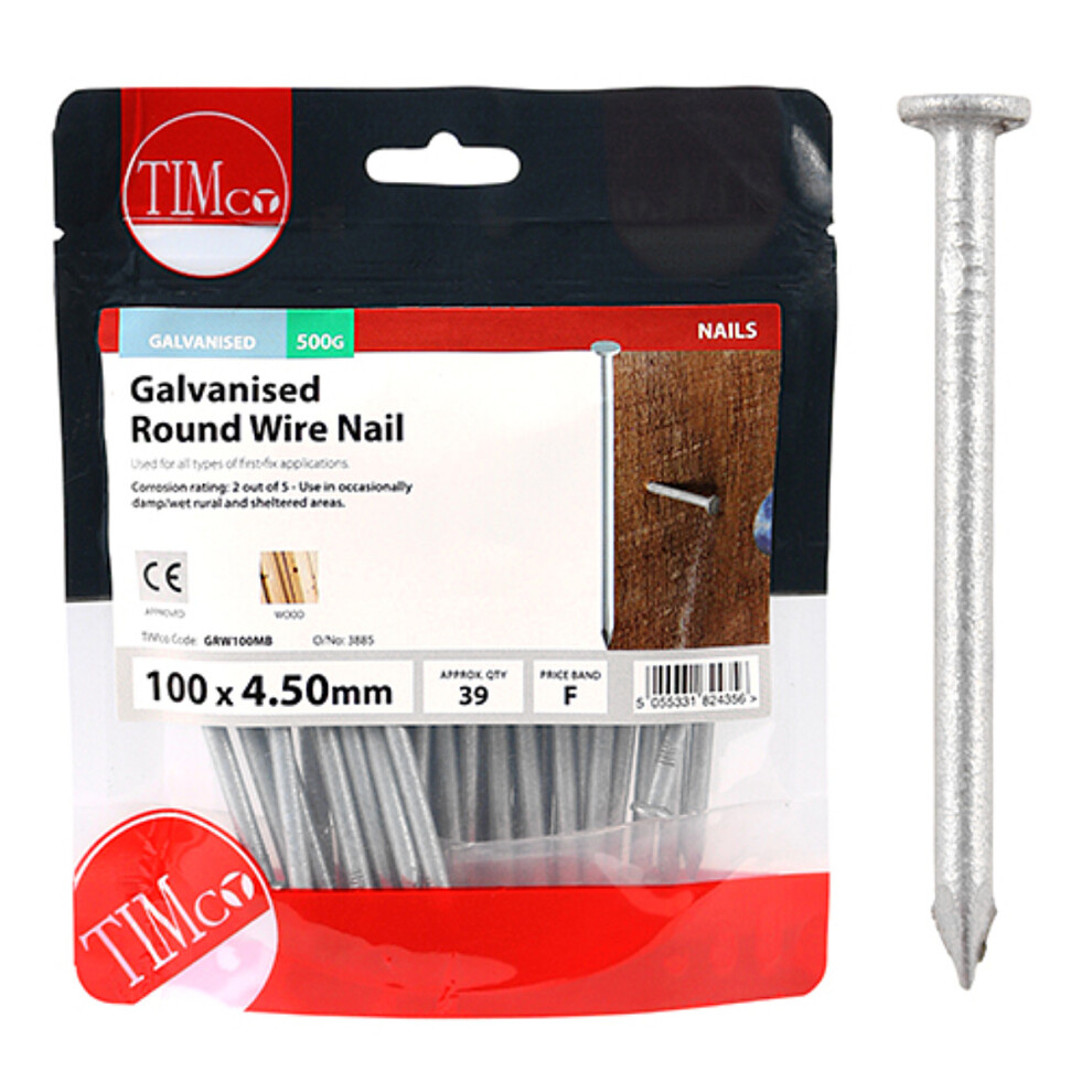 Timco Galvanised Round Wire Nails - 100 x 4.50 (0.5 Kilogram Pack)