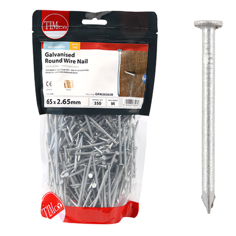 Timco Galvanised Round Wire Nails - 65 x 2.65 (1 Kilogram Pack)