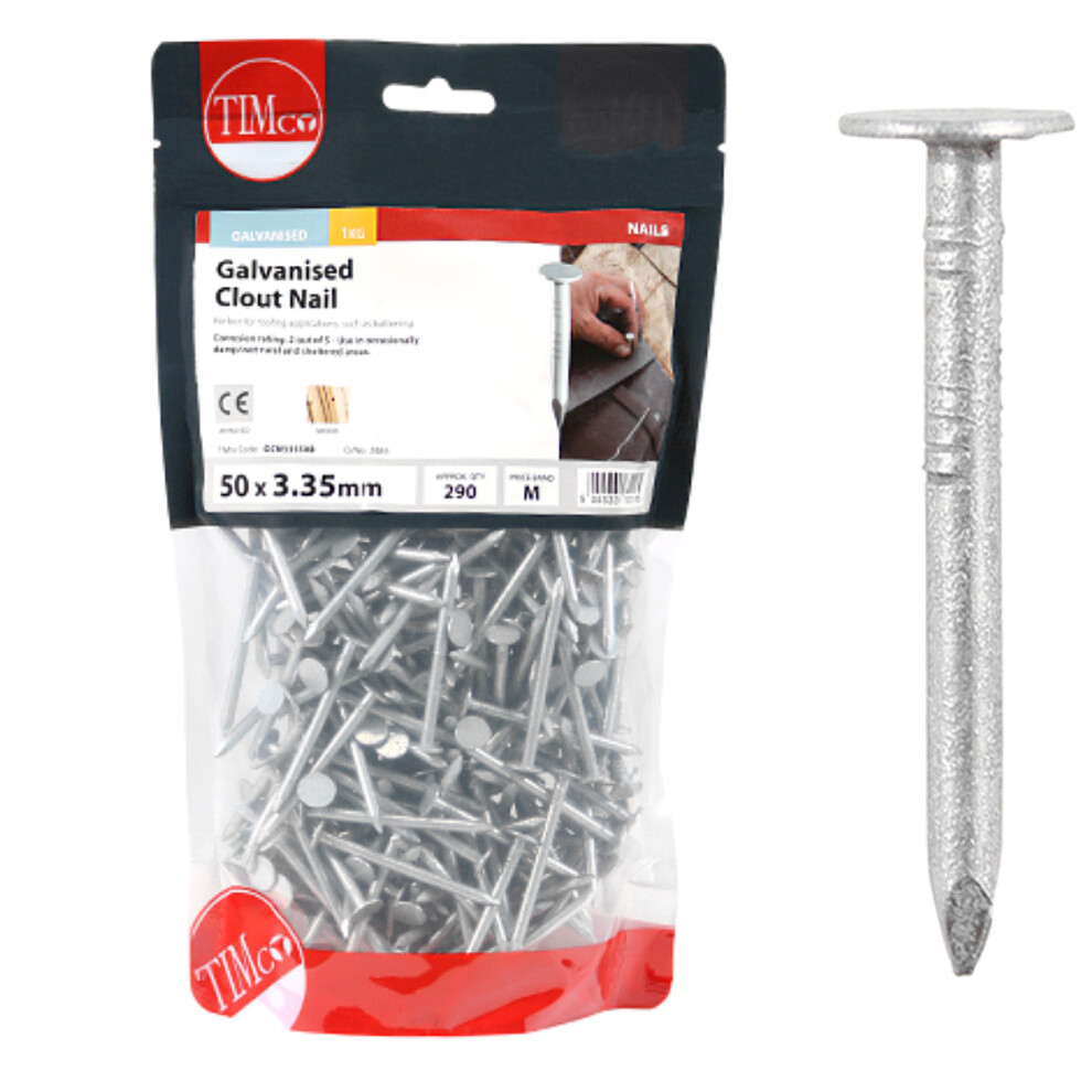 Timco Galvanised Clout Nails - 50 x 3.35 (1 Kilogram Pack)