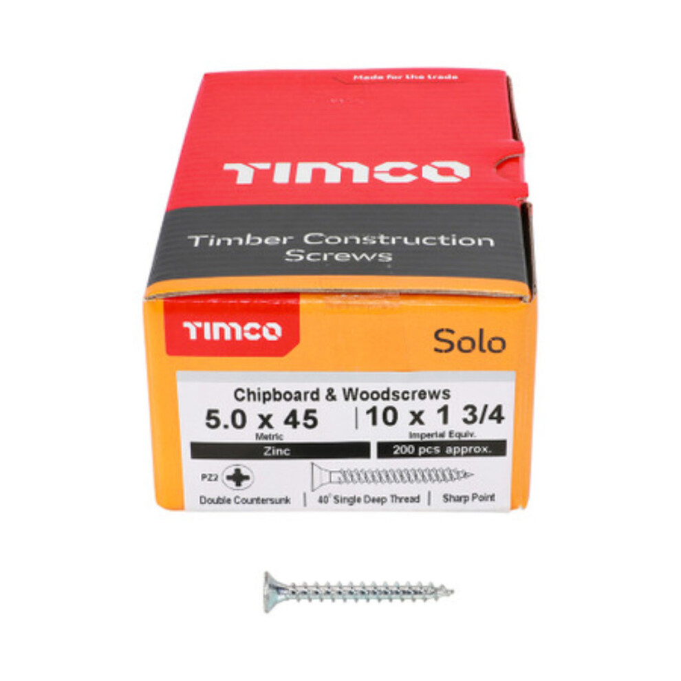 Timco Solo Double Countersunk Silver Woodscrews - 5.0 x 45