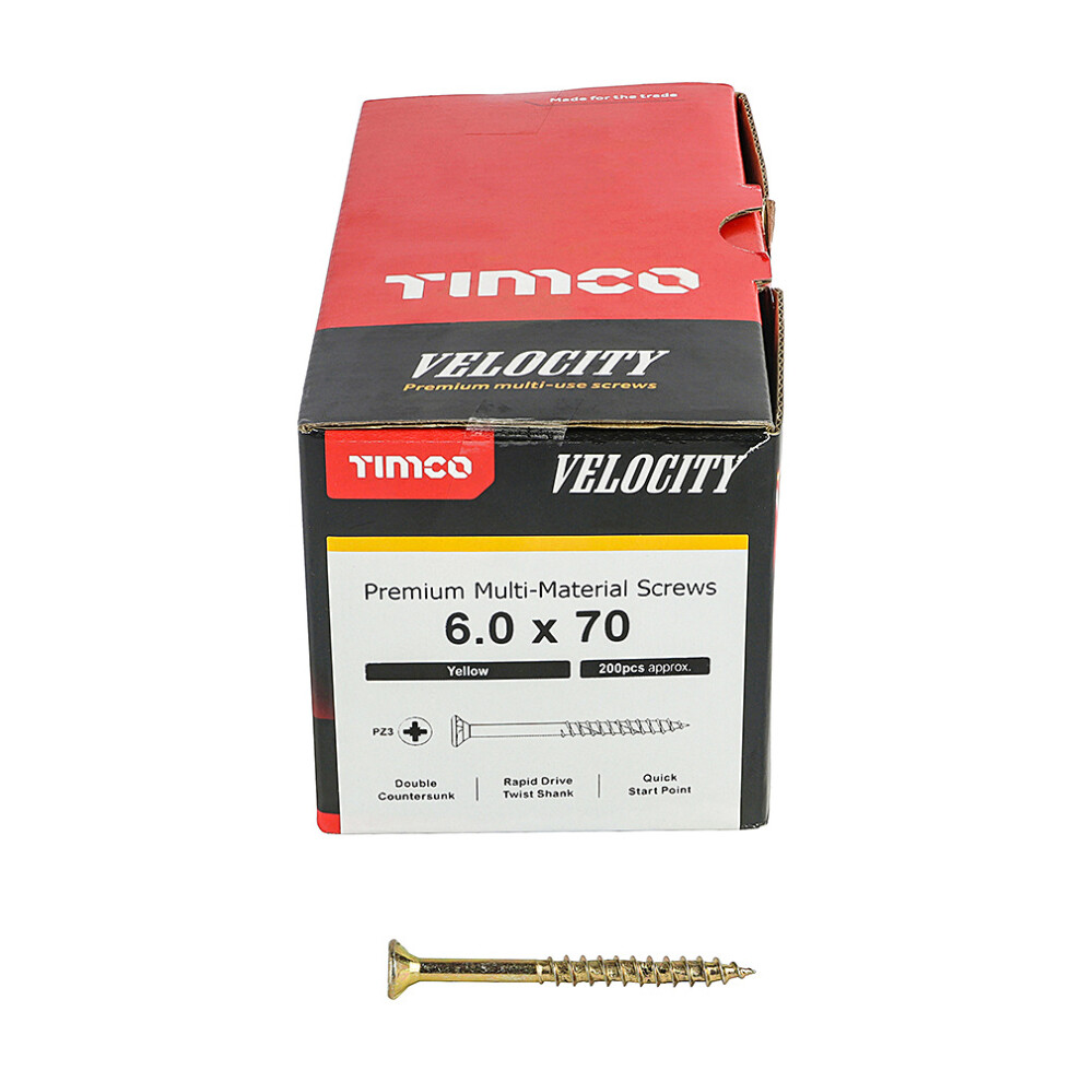 Timco Multi-Purpose Countersunk Velocity Screw - X 70 (200 Pack) Size 6.0