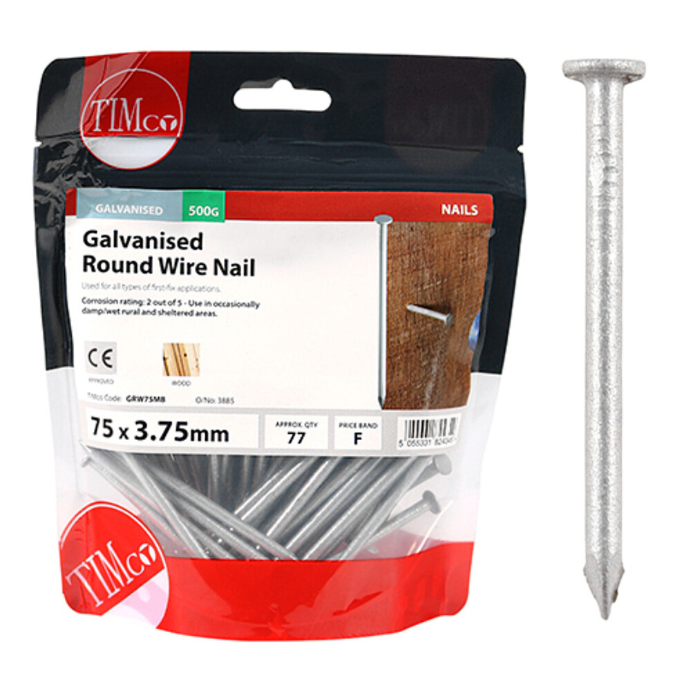 Timco Galvanised Round Wire Nails - 75 x 3.75 (0.5 Kilogram Pack)