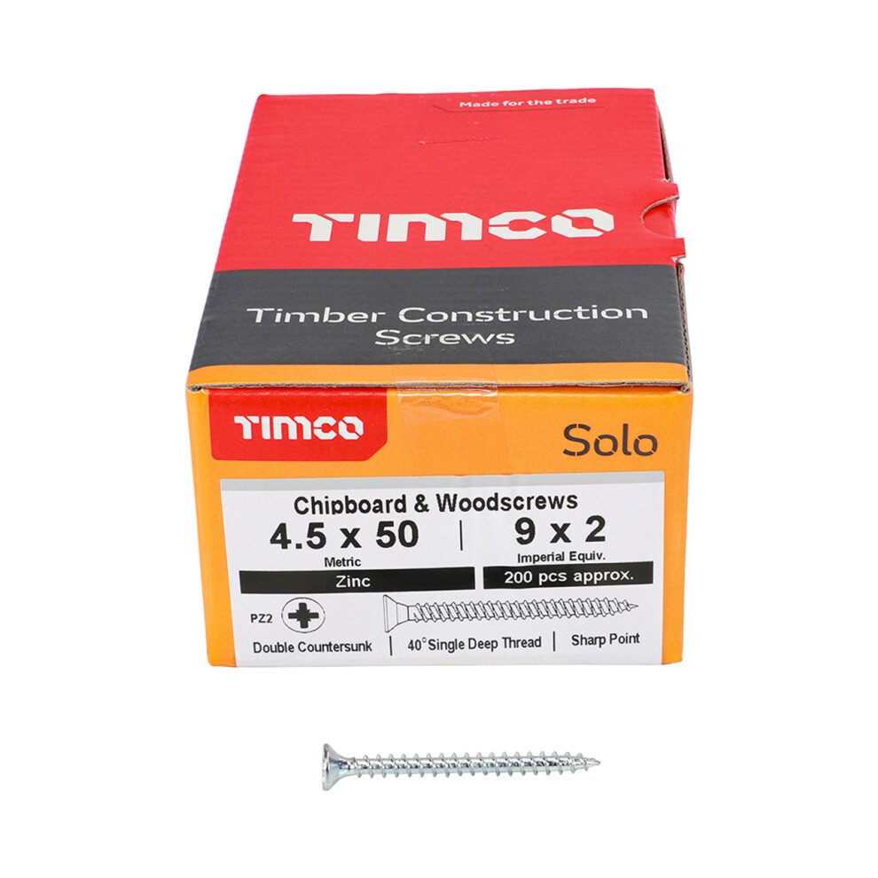 Timco Solo Double Countersunk Silver Woodscrews - 4.5 X 50