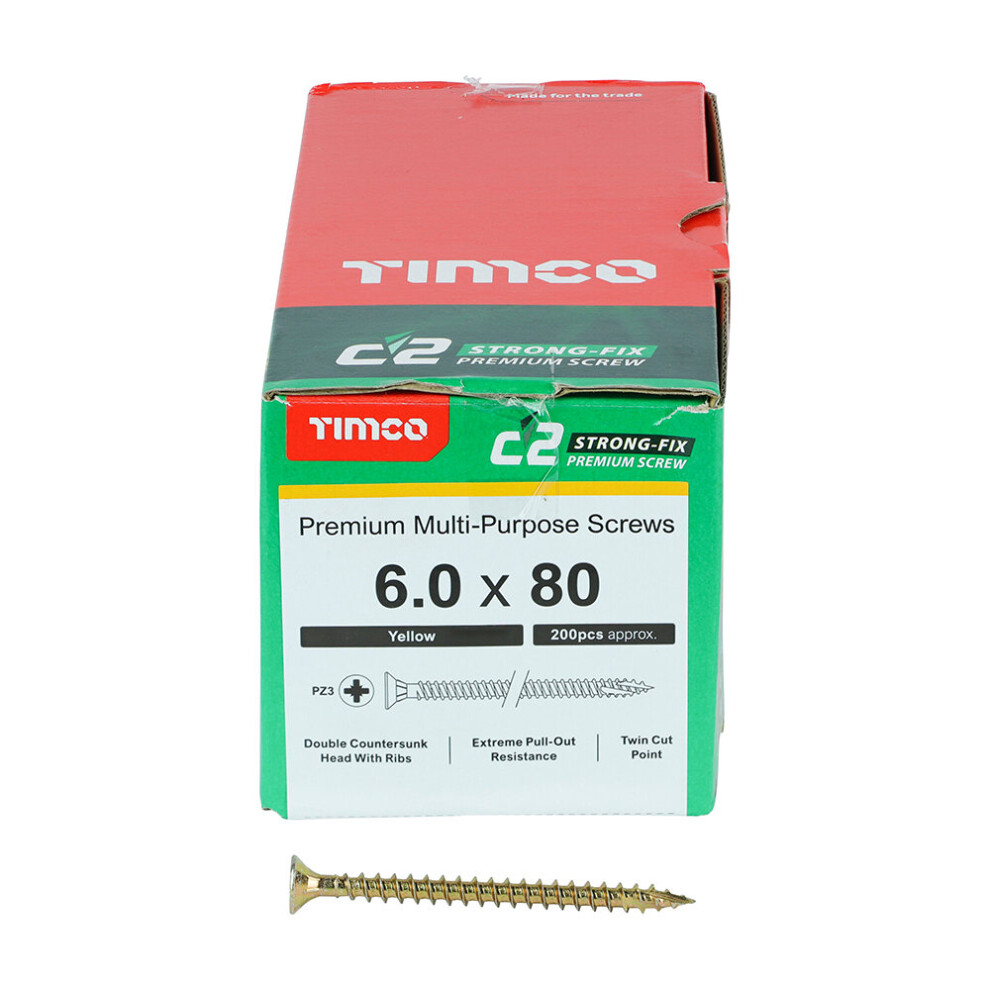 Timco Yellow C2 Strong-Fix Double Countersunk PZ3 Screws - 6 x 80mm ( 200 Box )