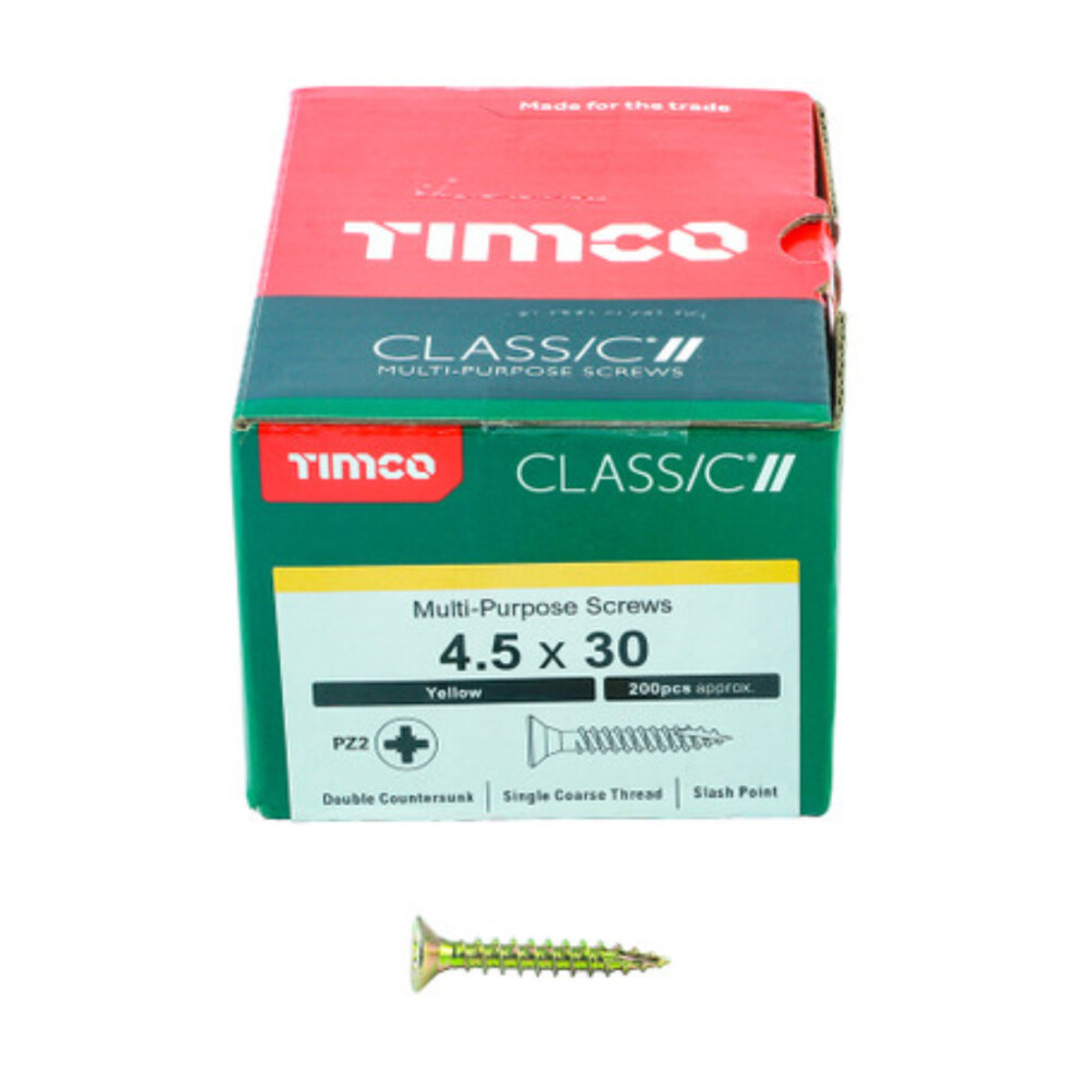 Timco Classic Multi-Purpose Double Countersunk Gold Woodscrews - 4.5 x 30