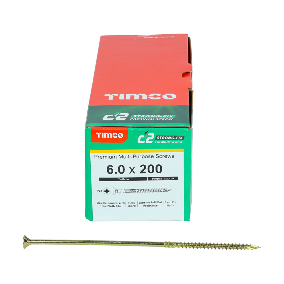 Timco C2 Strong-Fix Double Countersunk Pz3 Screws - 6 X 200Mm ( 100 Box ) Yellow