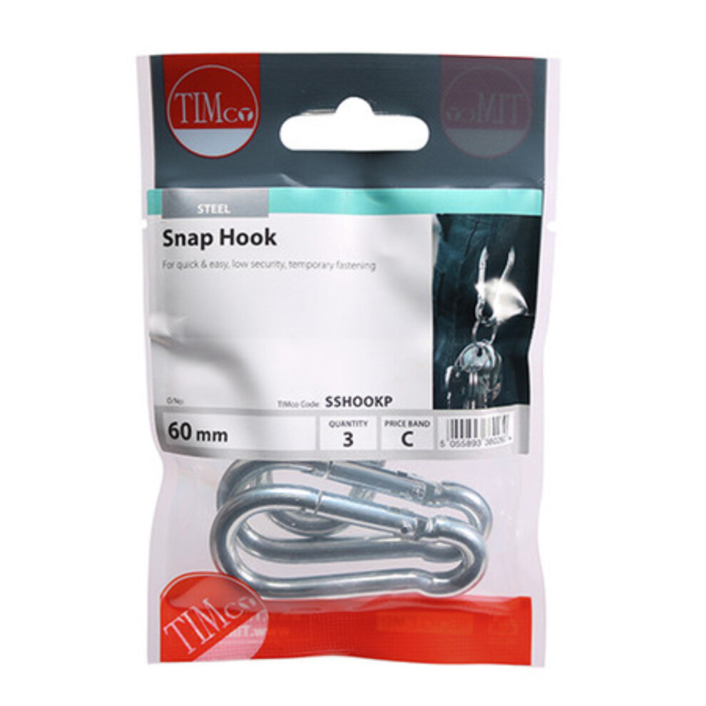 Timco Snap Hooks - Steel - 60mm (3 Pack Bag)