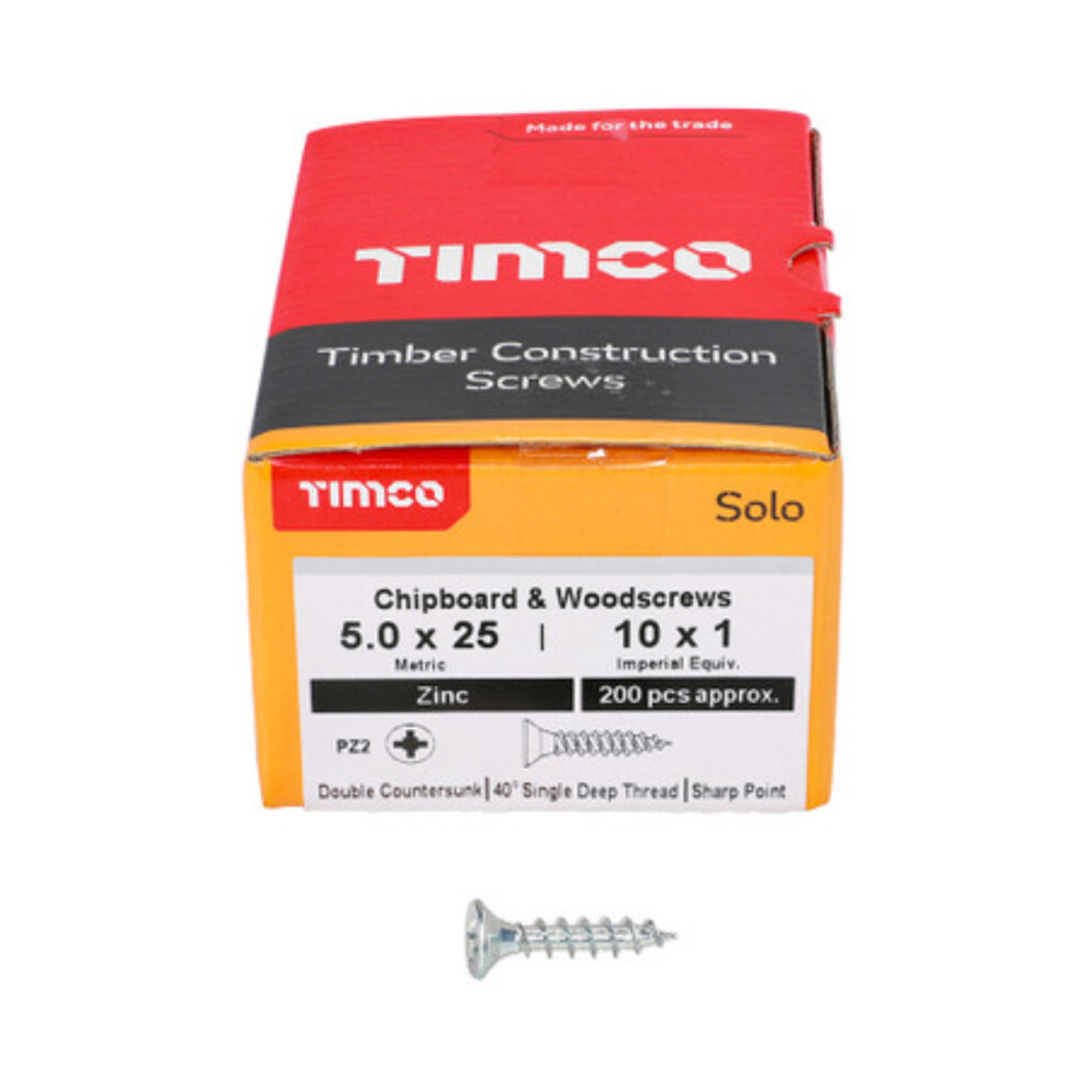 Timco Solo Double Countersunk Silver Woodscrews - 5.0 x 25