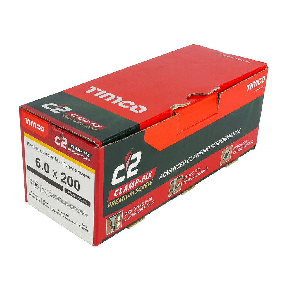 Timco C2 Clamp-Fix Multi-Purpose Premium Countersunk Woodscrews 6.0 X 200Mm (100 Box) Gold
