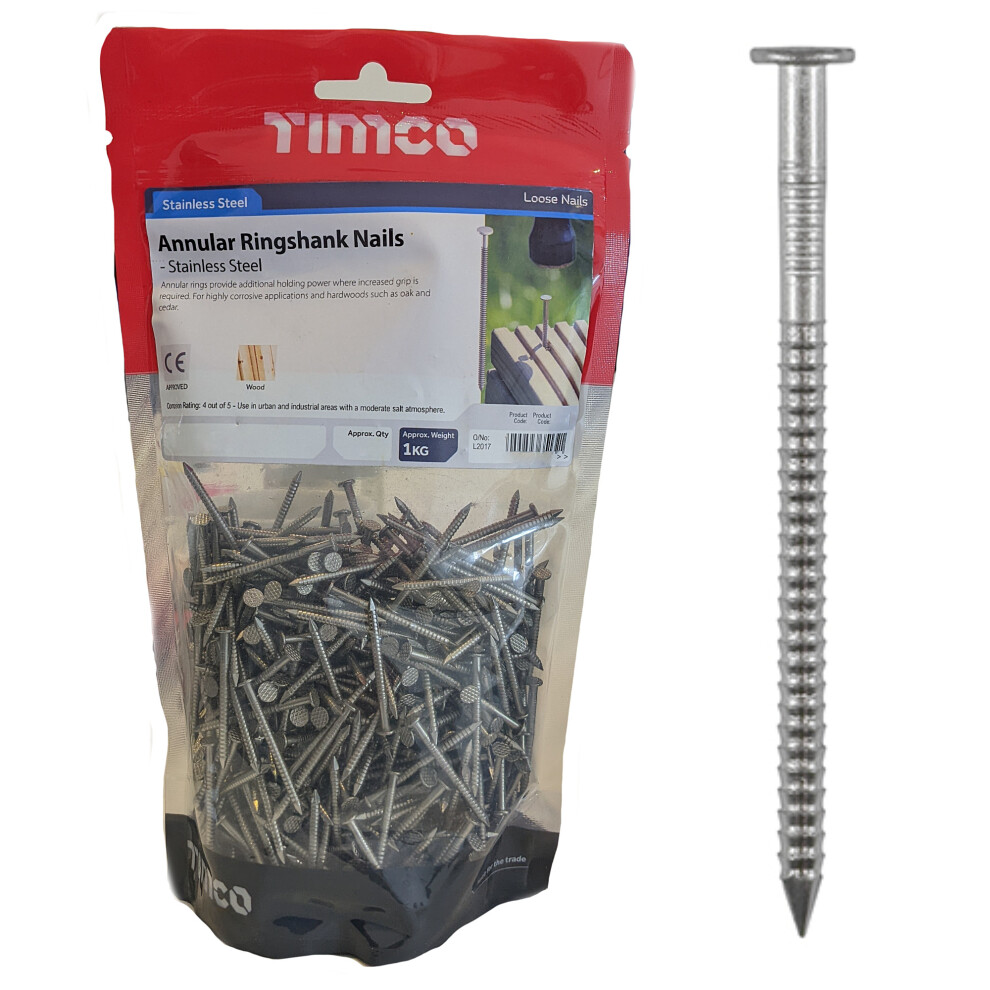 Timco Annular Ringshank Nails A2 Stainless Steel 20 X 2.00Mm (1 Kg)