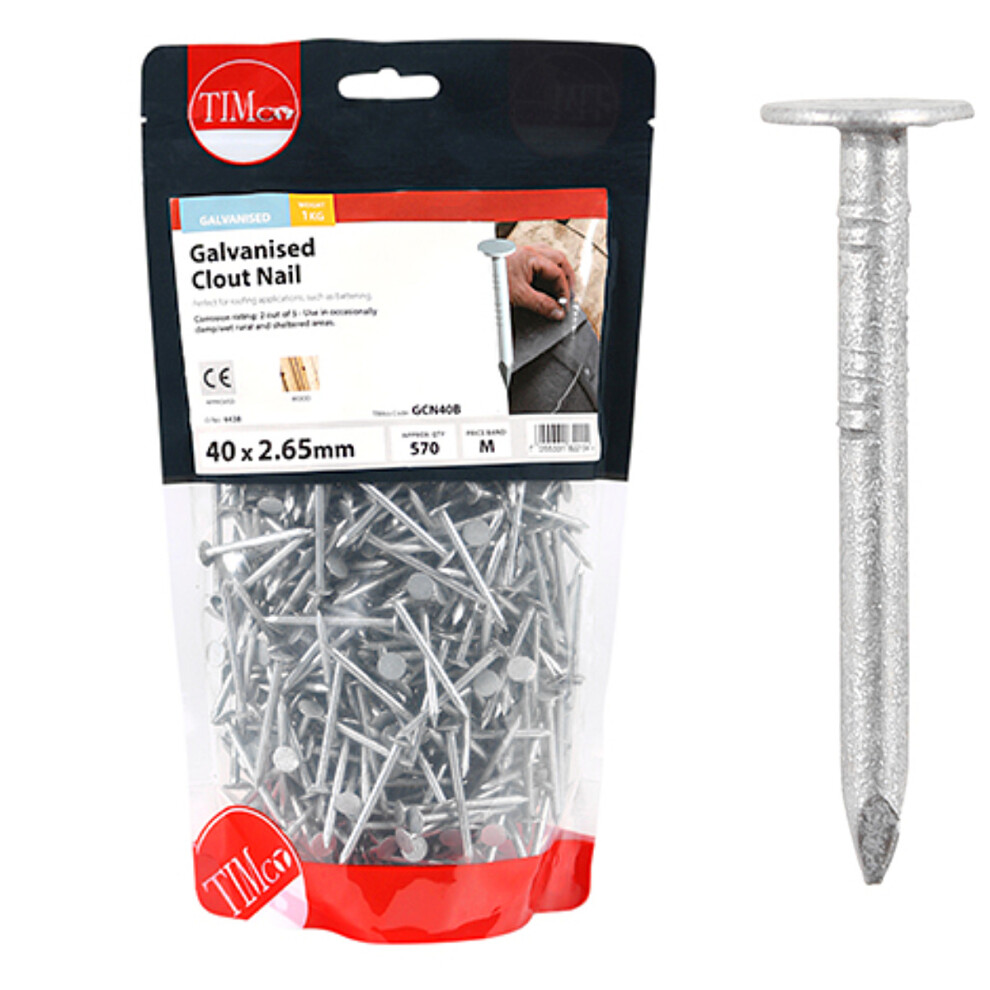 Timco Galvanised Clout Nails - 40 X 2.65 (1 Kilogram Pack)