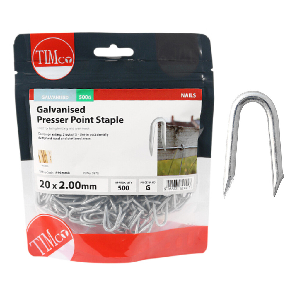 Timco Galvanised Presser Point Staples - 20 X 2.00 (0.5 Kilogram Pack)