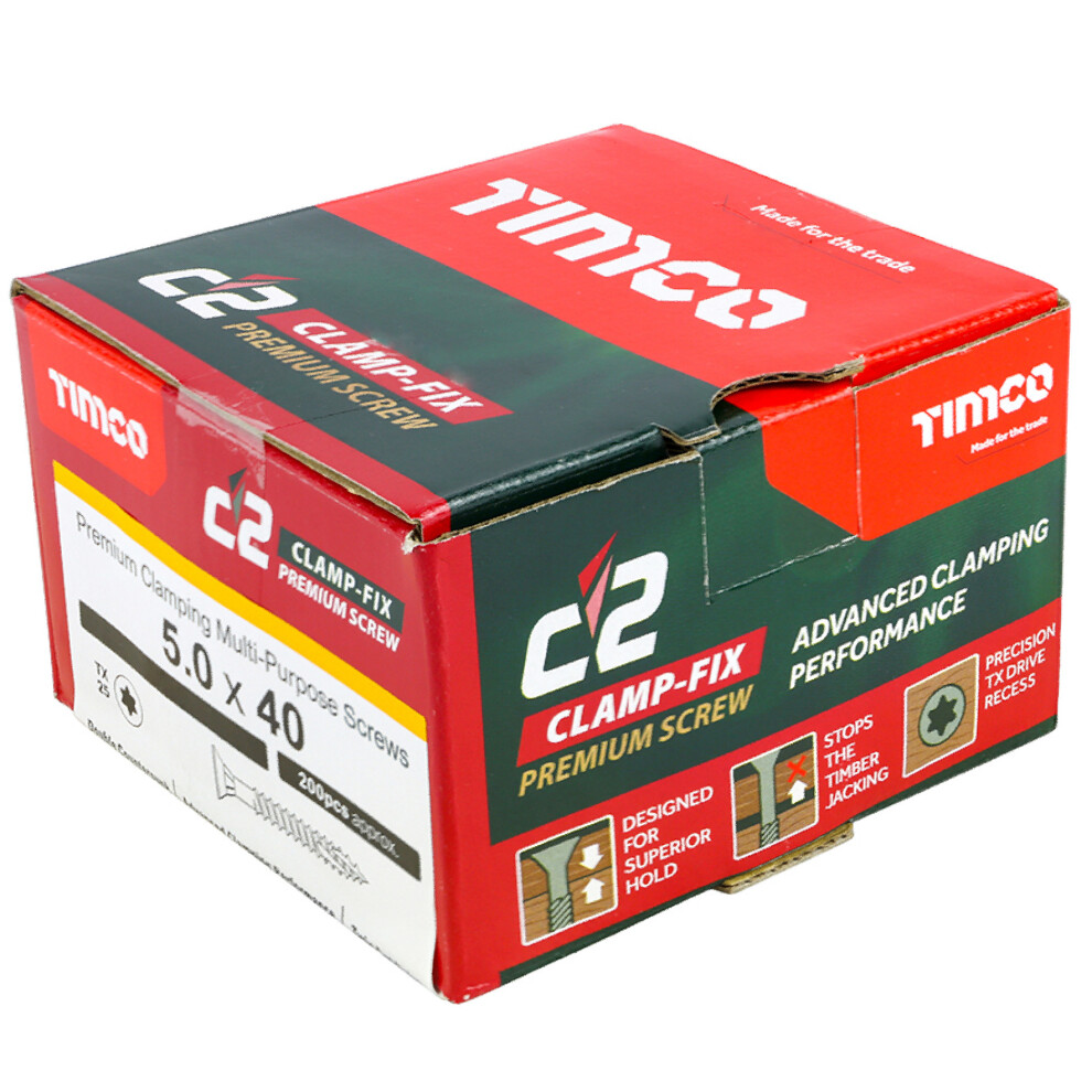 Timco C2 Clamp-Fix Multi-Purpose Premium Countersunk Gold Woodscrews 5.0 x 40mm (200 Box)