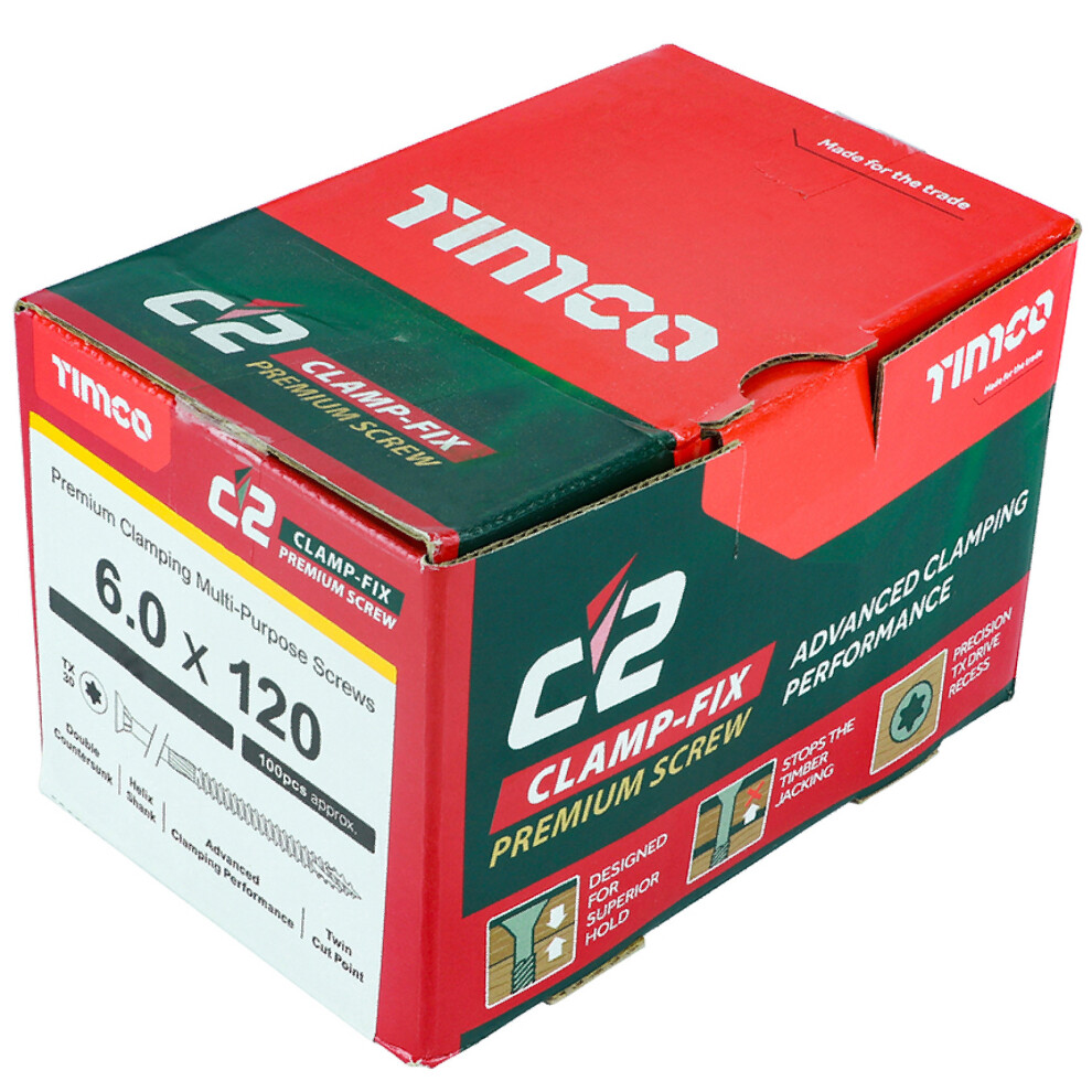 Timco C2 Clamp-Fix Multi-Purpose Premium Countersunk Woodscrews 6.0 X 120Mm (100 Box) Gold