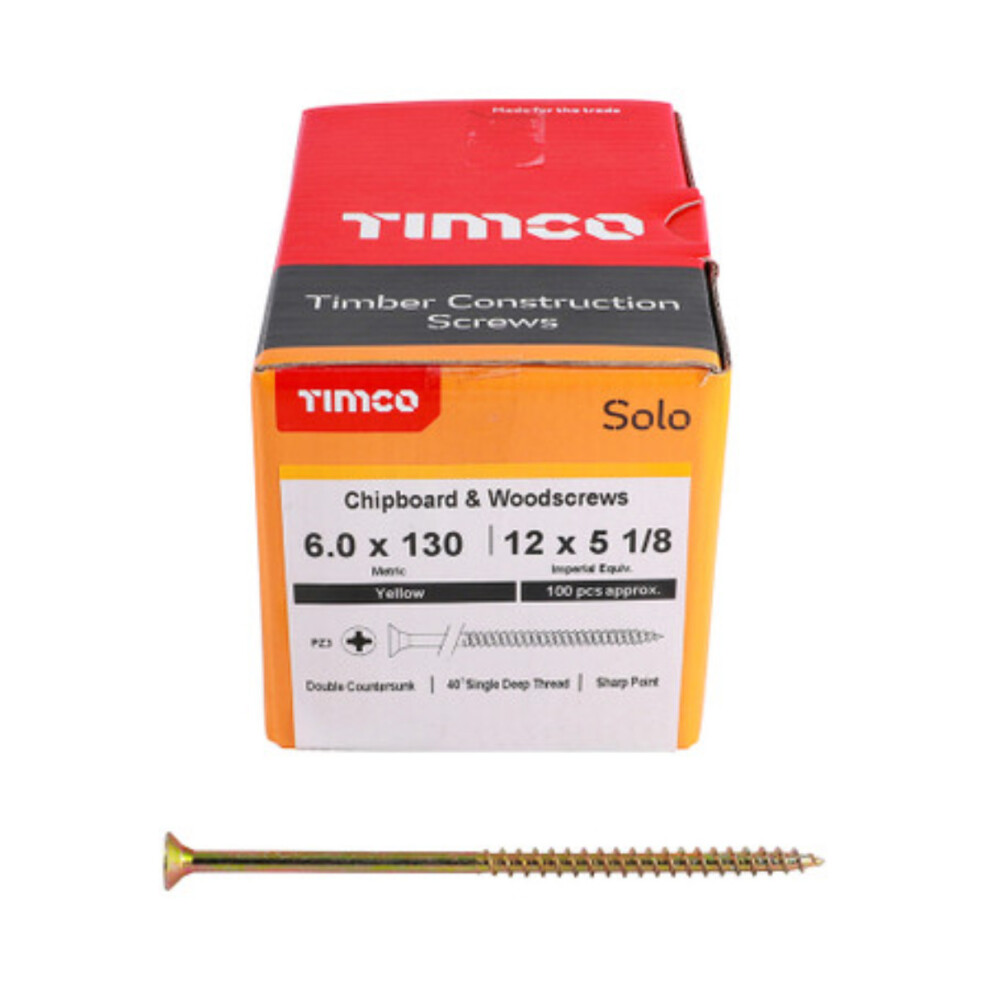Timco Solo Double Countersunk Woodscrews - 6.0 X 130 Gold