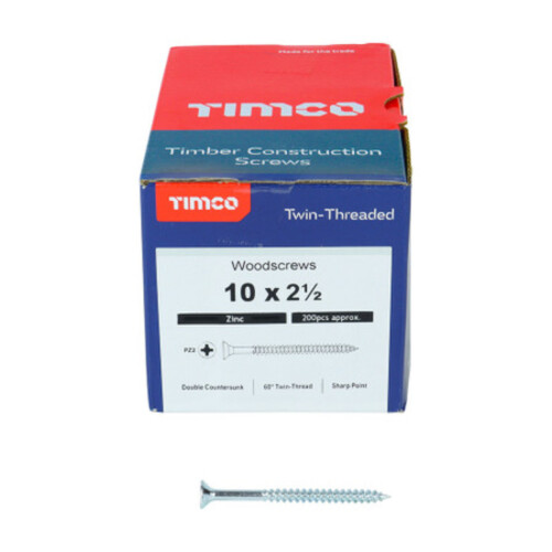 TIMco Timco Twin-Threaded Double Countersunk Silver Woodscrews - 10 x 2 1/2
