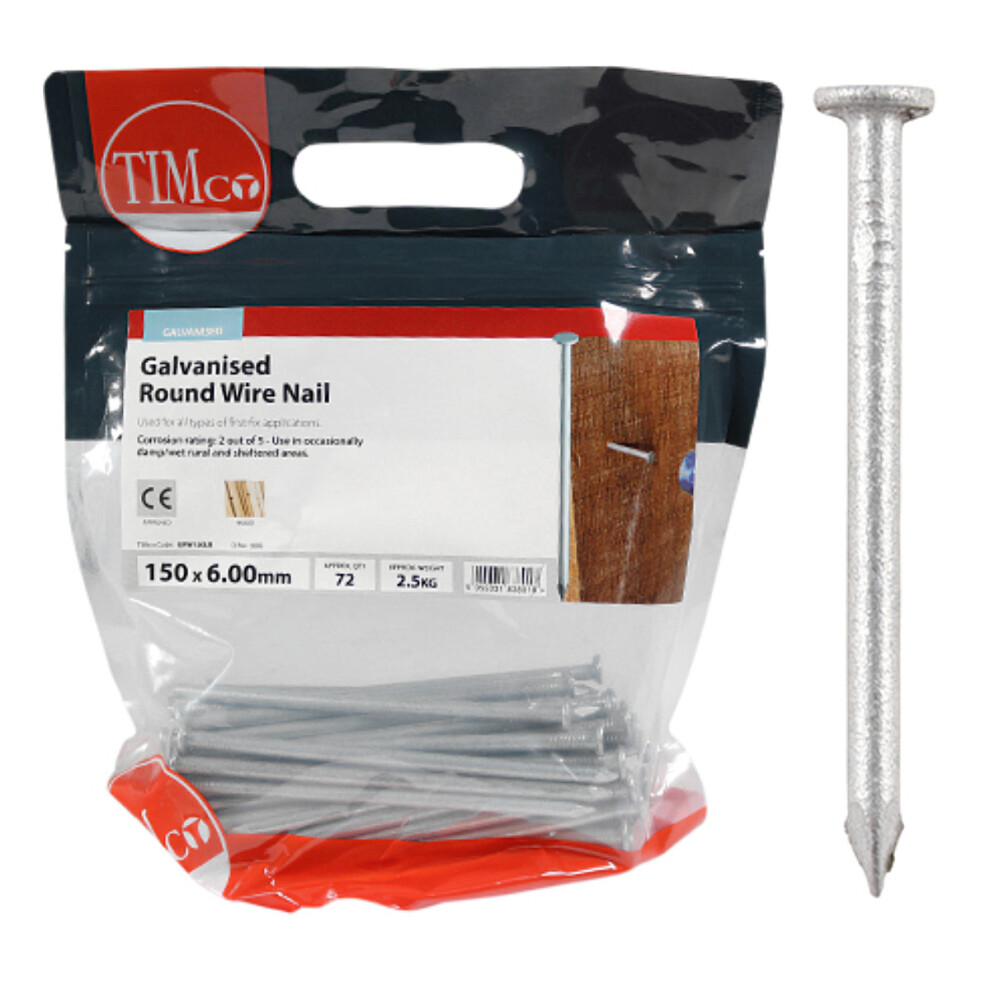 Timco Galvanised Round Wire Nails - 150 x 6.00 (2.5 Kilogram Pack)