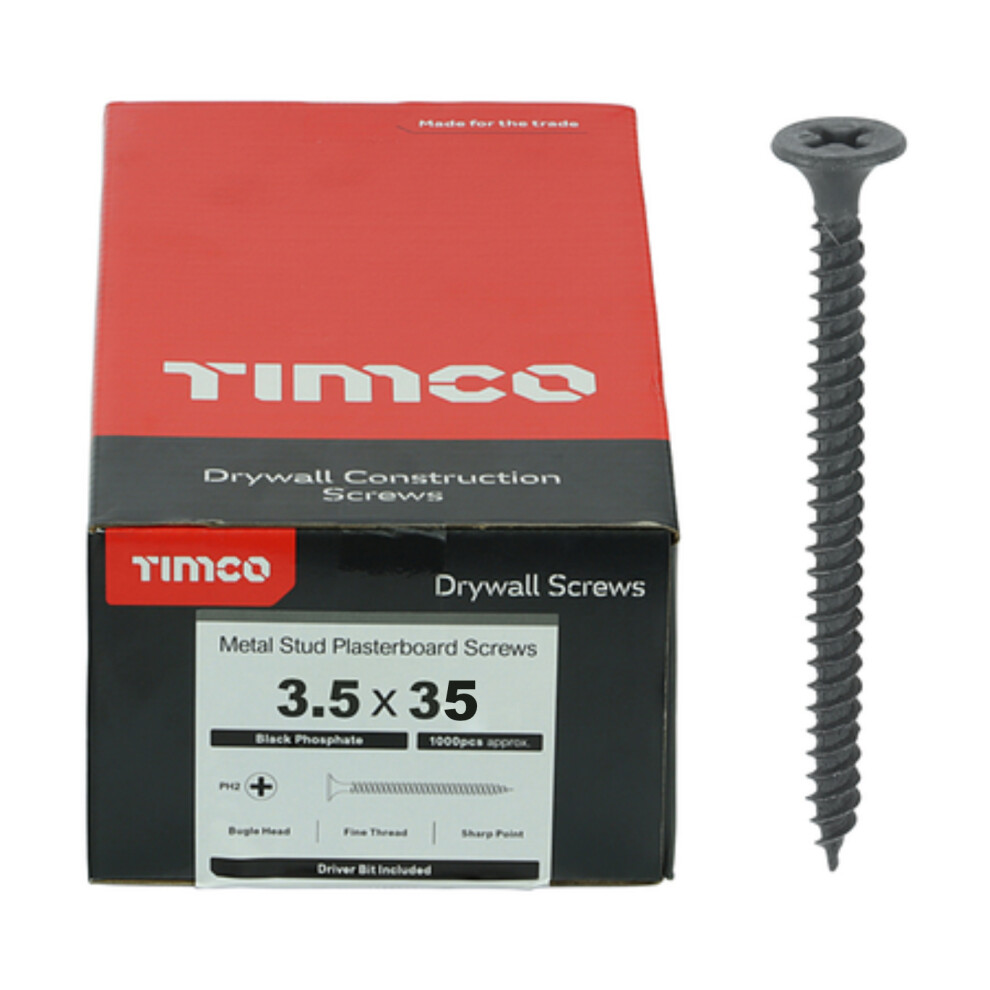 Timco Plasterboard Screws Fine Thread (Black) - 3.5 x 35mm (1000 Pack Box)