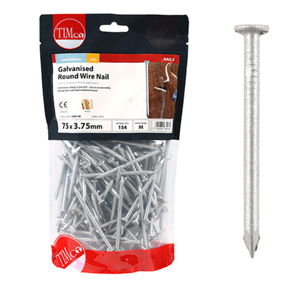 Timco Galvanised Round Wire Nails - 75 x 3.75 (1 Kilogram Pack)