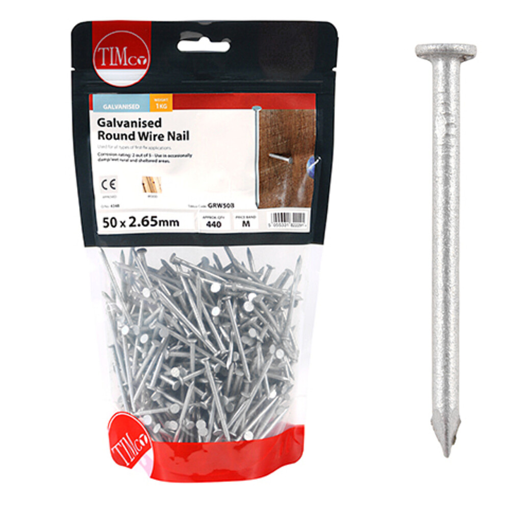 Timco Galvanised Round Wire Nails - 50 X 2.65 (1 Kilogram Pack) 5055331822291