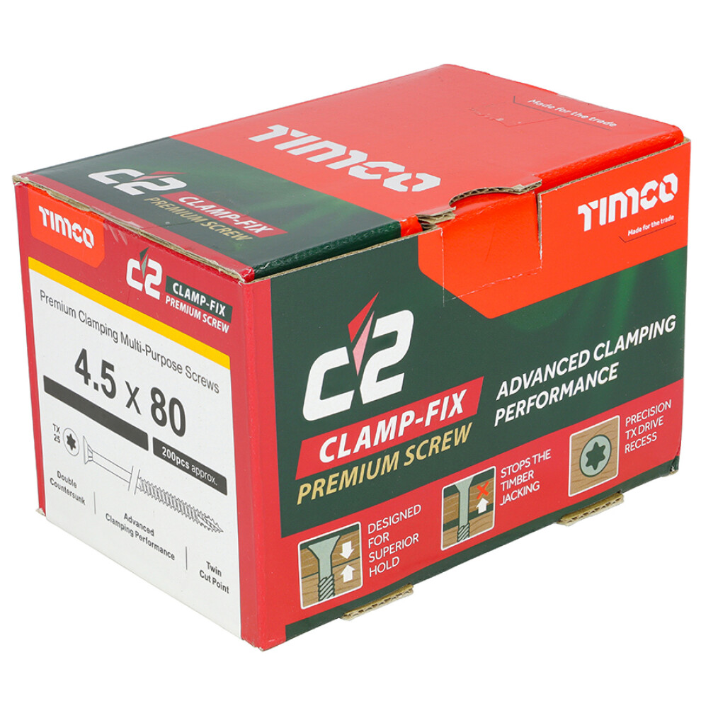 Timco C2 Clamp-Fix Multi-Purpose Premium Countersunk Woodscrews 4.5 X 80Mm (200 Box) Gold