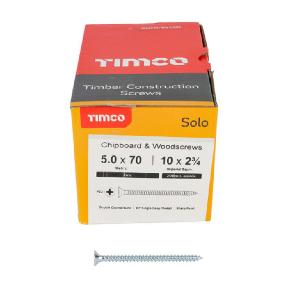 Timco Solo Double Countersunk Silver Woodscrews - 5.0 x 70