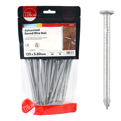 TIMco Timco Γαλβανισμένα στρογγυλά συρμάτινα καρφιά - 125 x 5.60 (συσκευασία 1 κιλού)