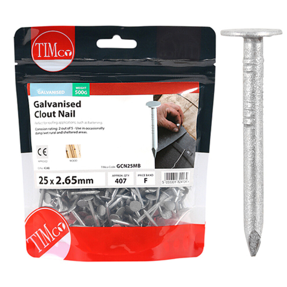 Timco Galvanised Clout Nails - 25 X 2.65 (0.5 Kilogram Pack)