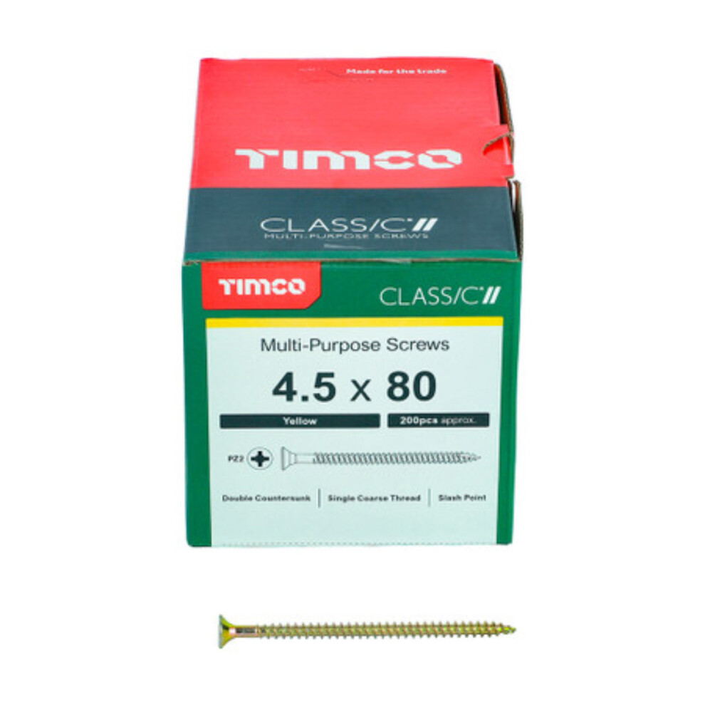 Timco Classic Multi-Purpose Double Countersunk Woodscrews - 4.5 X 80 Gold