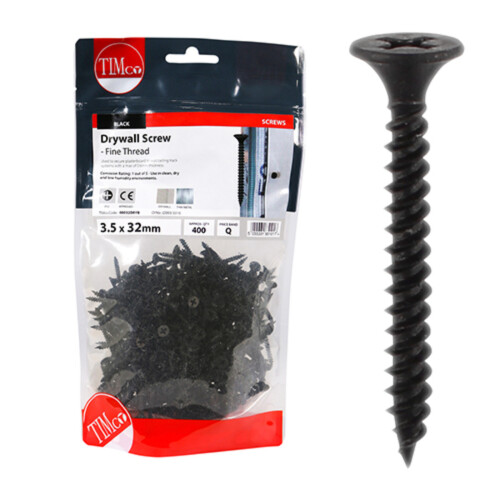 TIMco Timco Plasterboard Screws Fine Thread (Black) - 3.5 x 32mm (400 Pack Bag)