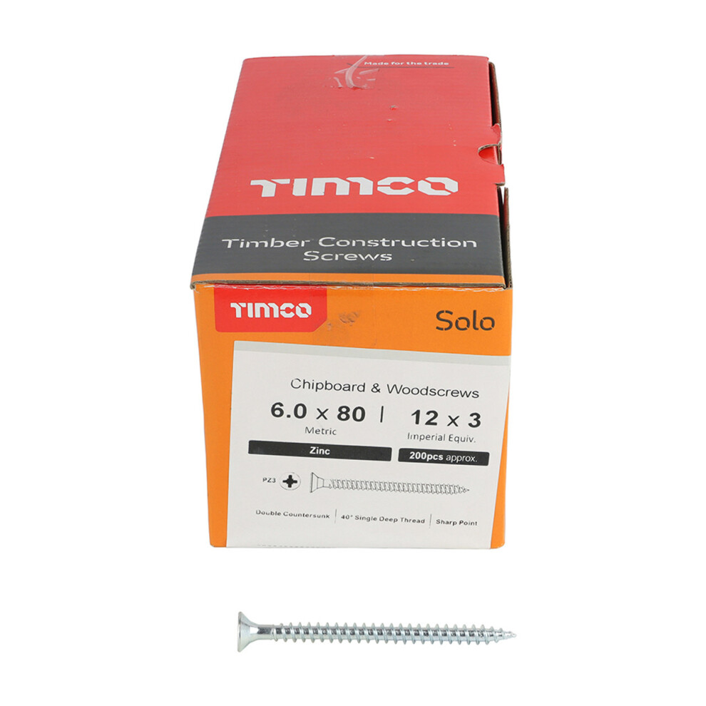 Timco Solo Double Countersunk Silver Woodscrews - 6.0 x 80