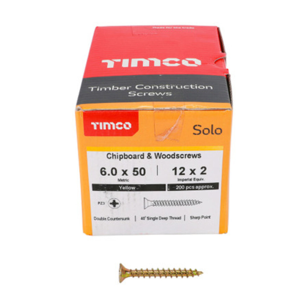 Timco Solo Double Countersunk Gold Woodscrews - 6.0 x 50
