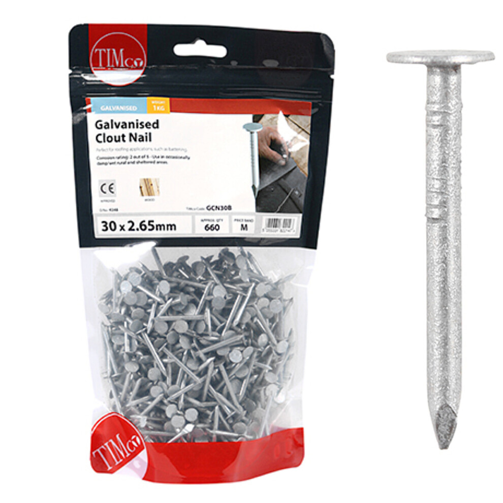 Timco Galvanised Clout Nails - 30 x 2.65 (0.5 Kilogram Pack)