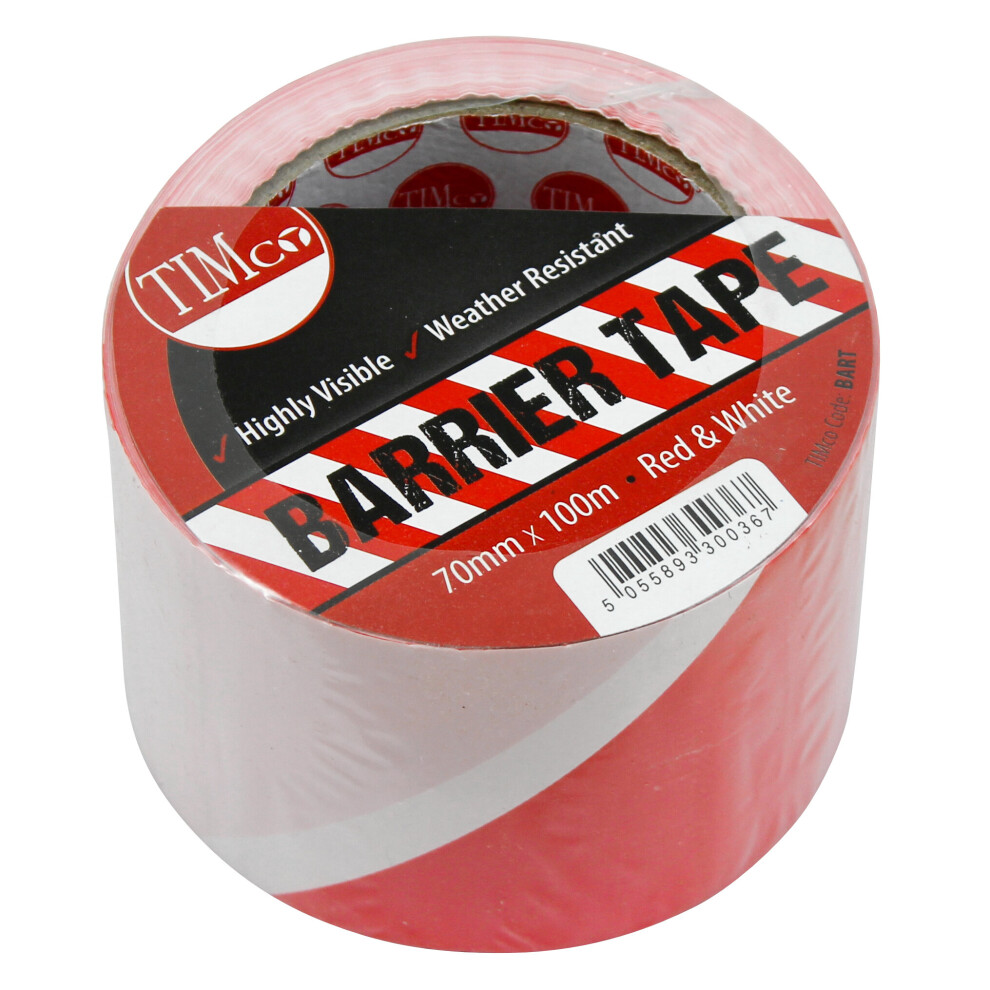 TIMco Barrier Tape Red & White 100m x 70mm