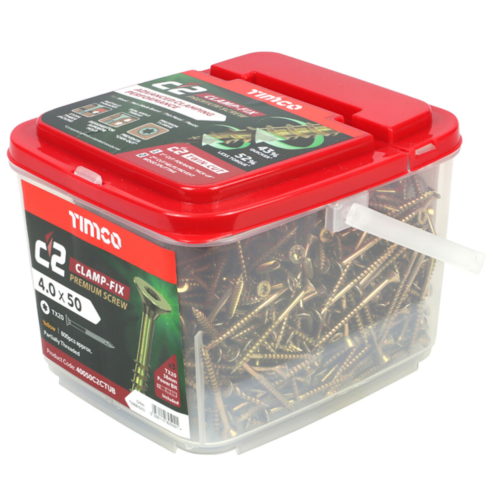 Timco C2 Clamp-Fix Multi-Purpose Premium Countersunk Gold Woodscrews 4.0 X 50Mm (800 Tub)