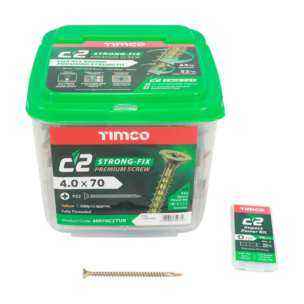 Timco C2 Strong-Fix Countersunk Multi-Purpose Screws - 4.0 X 70 (500 Pack) 5055893352779