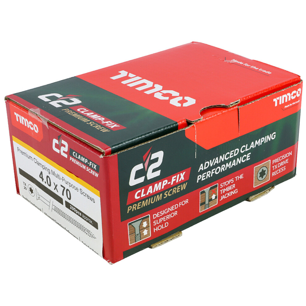 Timco C2 Clamp-Fix Multi-Purpose Premium Countersunk Woodscrews 4.0 X 70Mm (200 Box) Gold