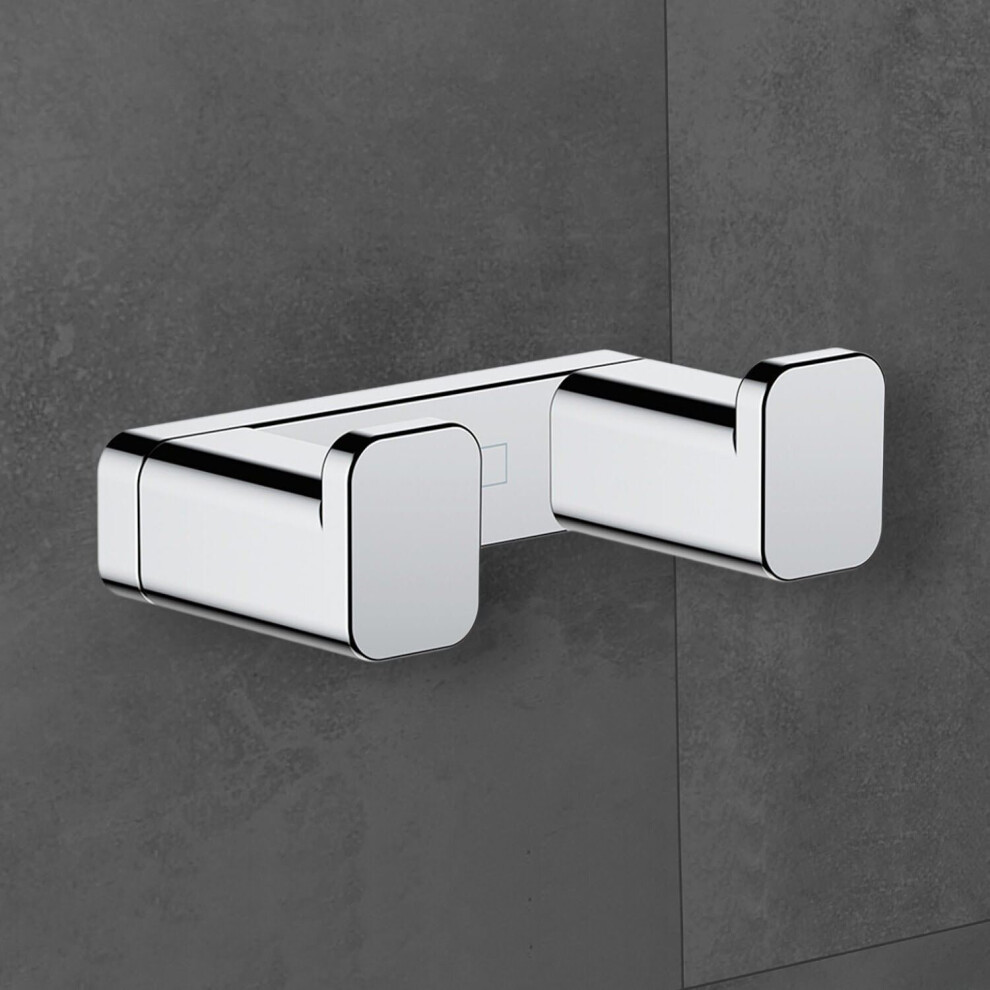 Hansgrohe AddStoris Bathroom Double Robe Towel Hook Chrome Wall Mounted Modern