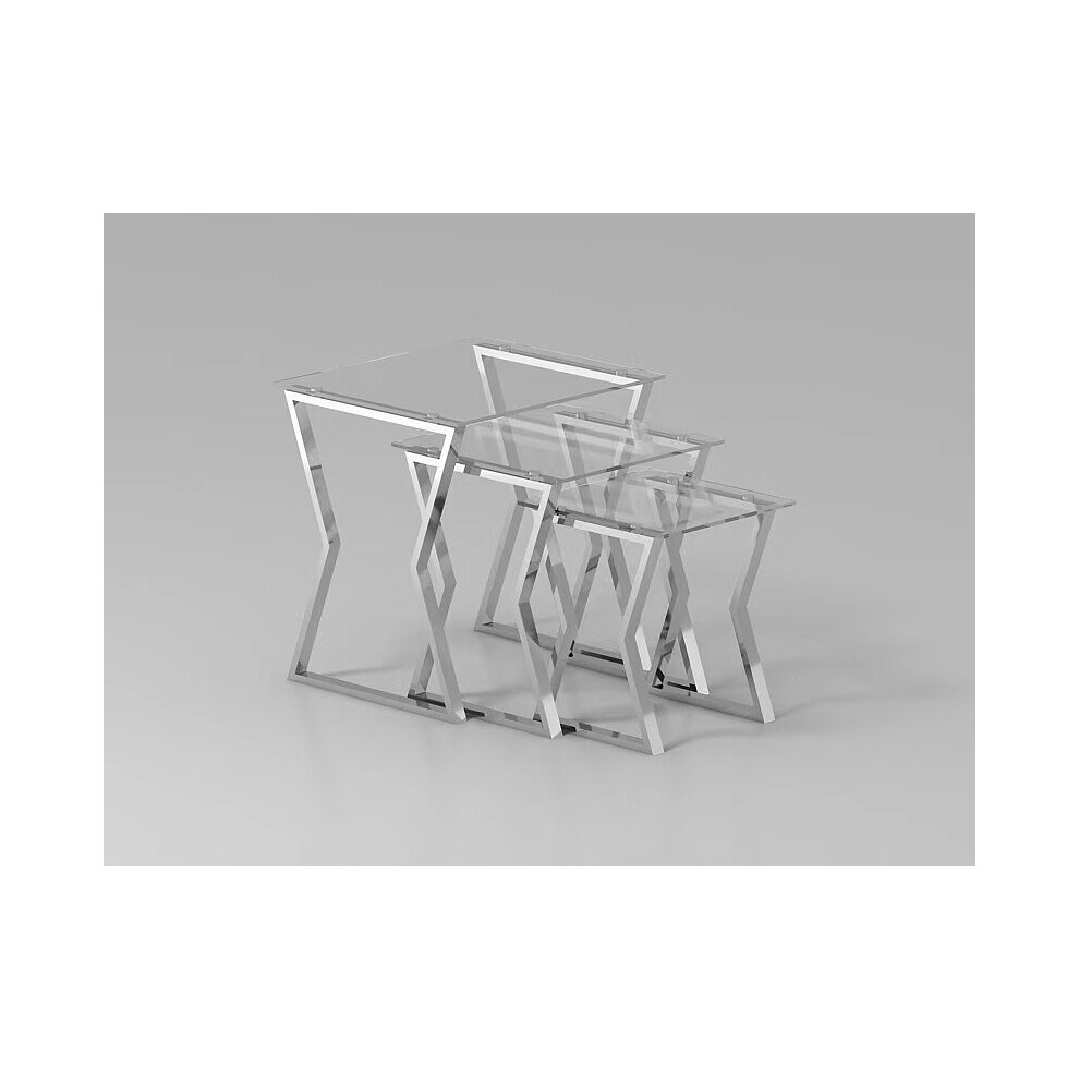 (Clear) Alicia Glass Nest of Tables 3 Clear Black Modern