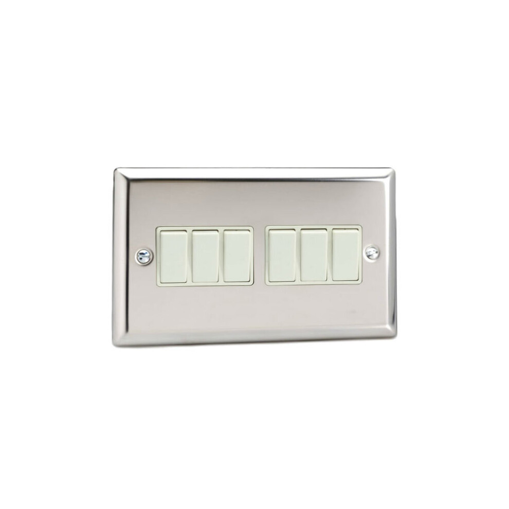 Varilight Xc96w 6 Gang 2 Way 10Amp Switch Twin Plate Mirror Chrome 5021575720846