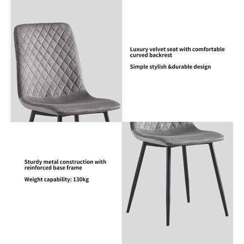 Set of 1/2/4 Designer Velvet Fabric Dining Chairs Metal Legs Lexi