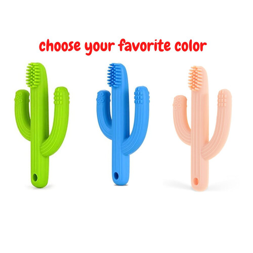 (Blue) Baby Silicone Colourful Cactus Shaped Toothbrush 2