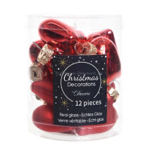 Mini Glass Heart Christmas Tree Baubles Red Pack of 12 4.5cm