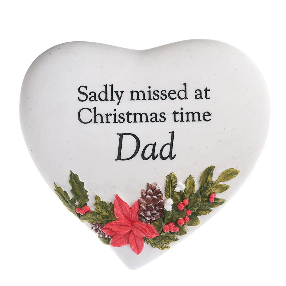 Widdop And Co. Christmas Graveside Plaque - Sadly Missed Dad Heart Remembrance Ornament, 3D Festive Flower, Polyresin